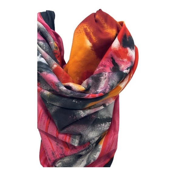 I D Unlimited Bright Fuchsia Pink Red Orange Black Square Scarf Made In Italy - Picture 3 of 12